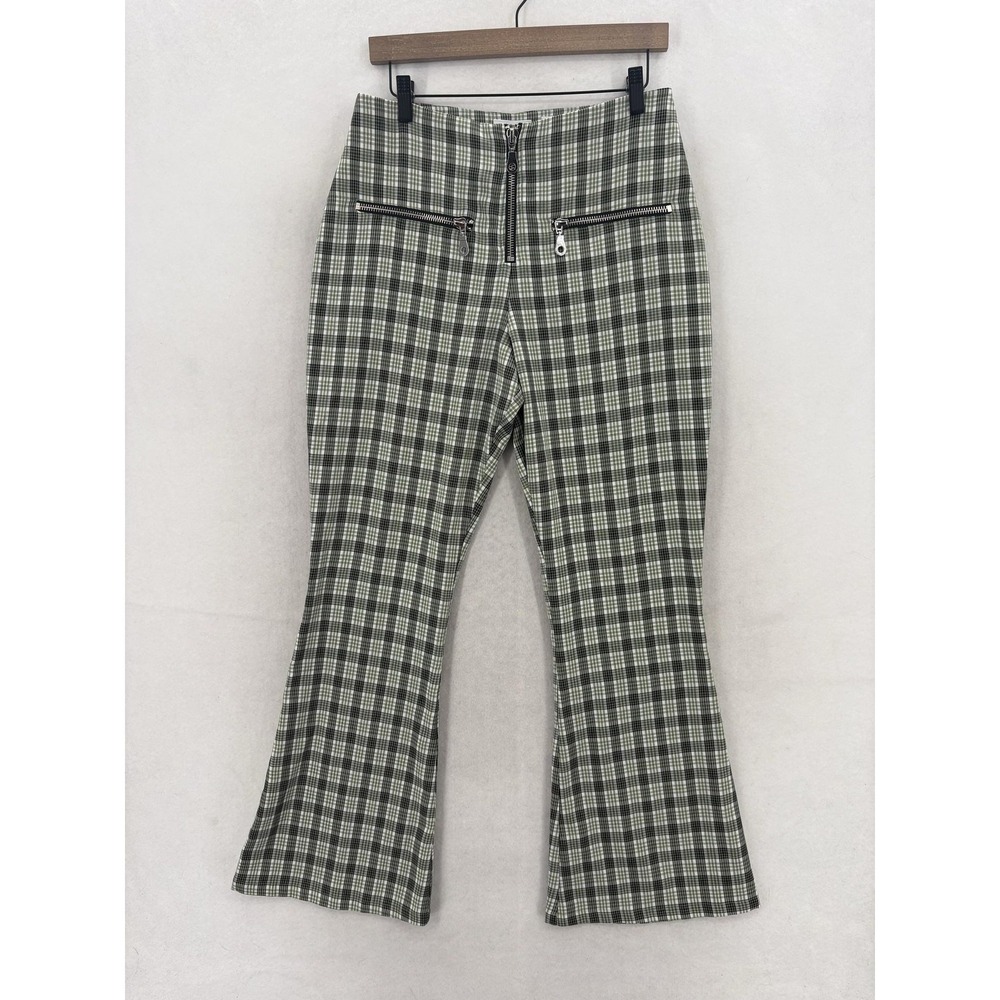 The Ragged Priest Drifter Check Flare Pants Womens 29 Green Plaid Zip Pockets